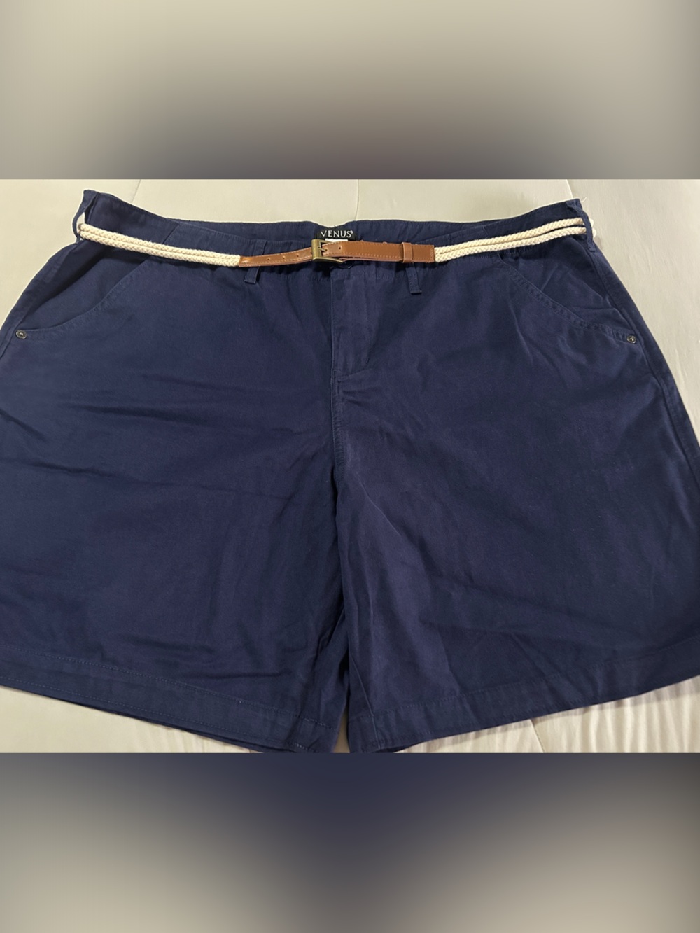 VENUS Navy Women's Cargo Shorts with Rope Belt